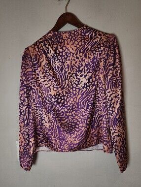 Saylor Satin Long Sleeve Blouse Top Purple Peach Puff Pleat Shoulder Size M